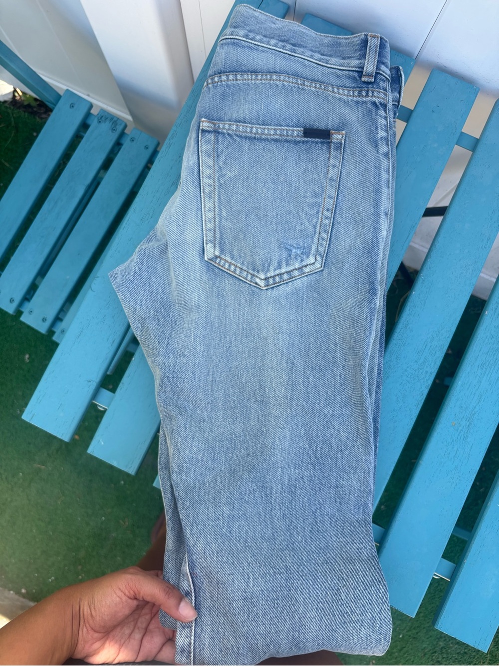 Saint Laurent women’s Light Blue Washed Slim Straight Jeans - Picture 2 of 3